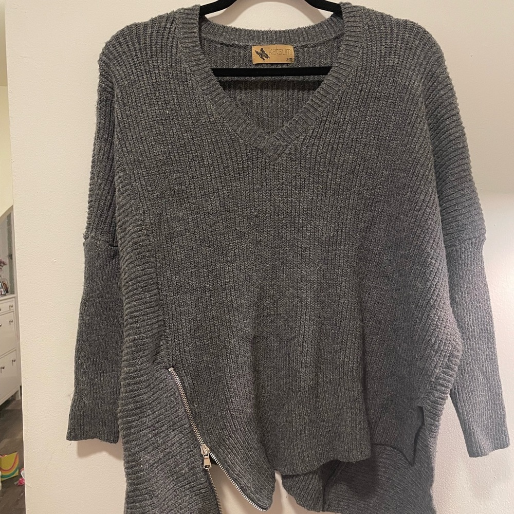 Katsumi Grey Zipper Asymmetrical Sweater